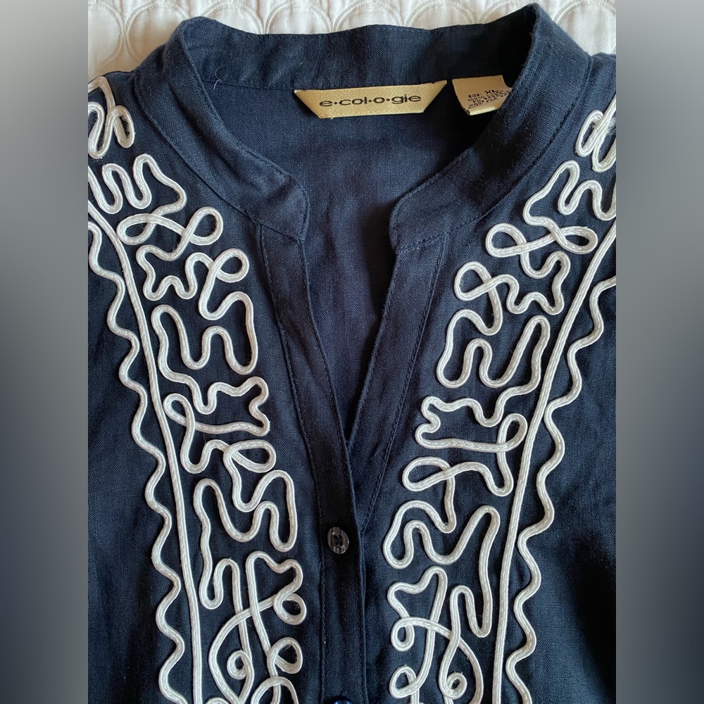 Ecologie Women's Linen Button-Down Top Navy Blue Size XL - Picture 6 of 10